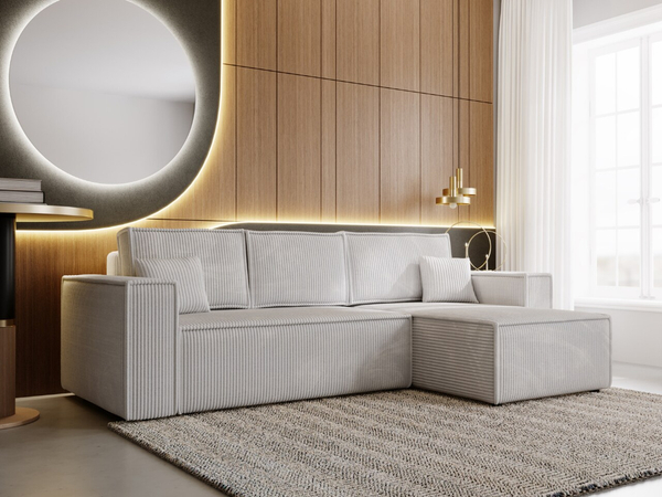 Ecksofa L-Form mit Schlaffunktion und Bettkasten Prato XL Hellgrau