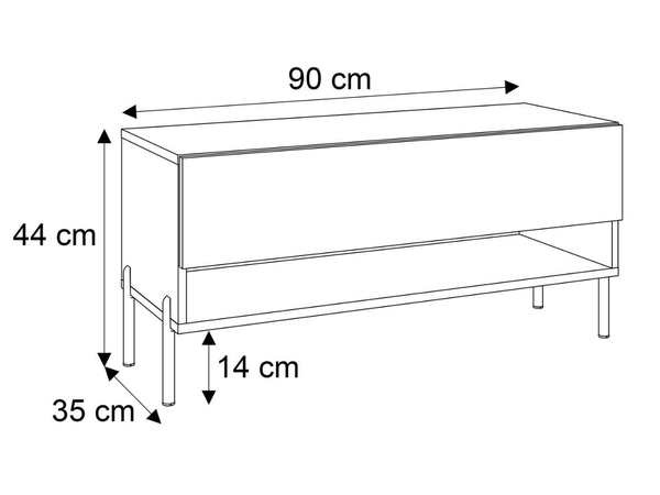 TV-Schrank 90 cm mit LED-Beleuchtung und goldenen Metallbeinen Aurelie Kaschmir matt