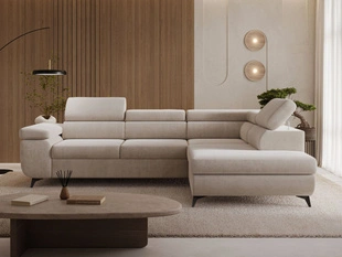 Ecksofa L-Form mit Schlaffunktion und Bettkasten Argon Rechts Beige