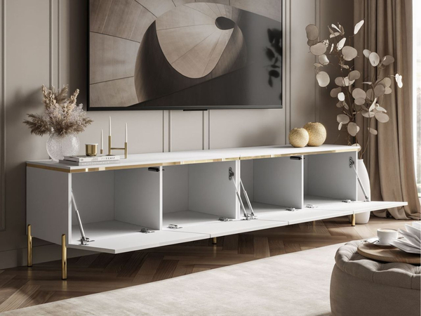 TV-Lowboard im Glamour-Stil mit LED-Beleuchtung Celle, Weiß Hochglanz