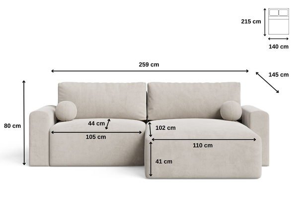 Ecksofa L-Form mit Schlaffunktion und Bettkasten Aurora Creme