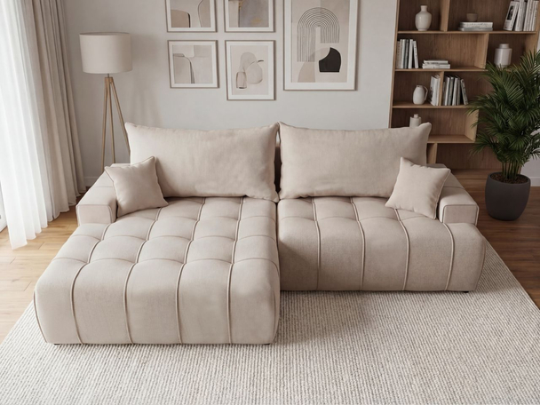 Ecksofa L-Form mit Schlaffunktion und Bettkasten Tulio Links Beige