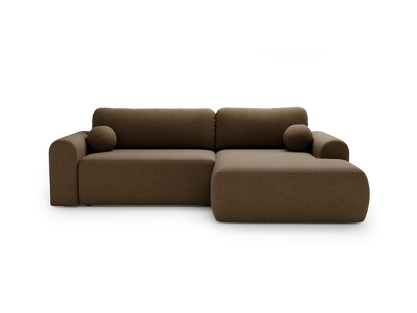 Ecksofa L-Form mit Schlaffunktion und Bettkasten Savana Rechts Bouclé-Stoff Braun
