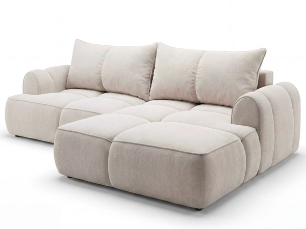 Ecksofa L-Form Rechts mit Schlaffunktion und Bettkasten Bonno Beige