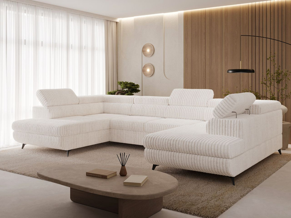 Wohnlandschaft mit Schlaffunktion und Bettkasten Argon Creme