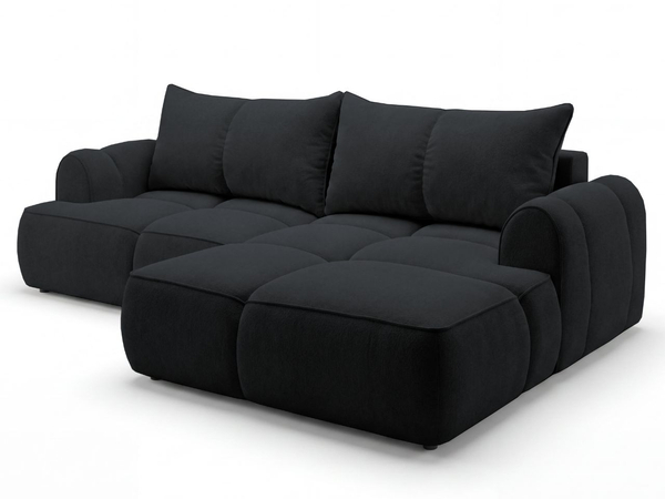 Ecksofa L-Form Rechts mit Schlaffunktion und Bettkasten Bonno Schwarz