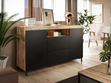 Wohnzimmer-Set – TV-Schrank und Kommode auf schwarzen Füßen Asumi Schwarz und Eiche Wotan