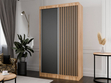 Schiebetürenschrank mit Lamellen 120 cm Loreto Handwerk Goldene Eiche, Schwarz