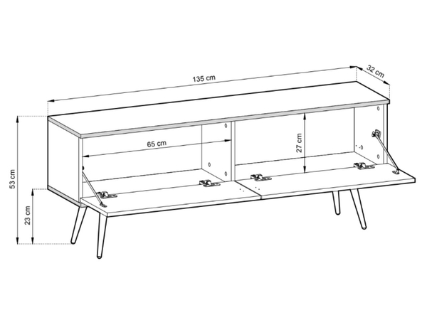 TV-Lowboard mit Türen 135 cm Diolo Beige mit glatter Front auf goldenen Beinen