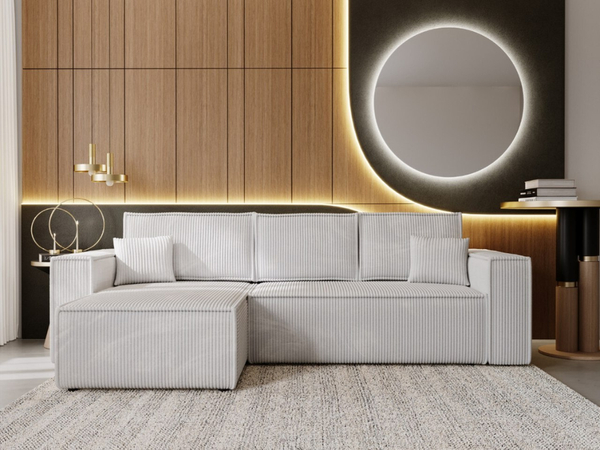 Ecksofa L-Form mit Schlaffunktion und Bettkasten Prato XL Hellgrau