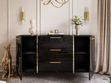 Wohnzimmer-Set im Glamour-Stil auf Beinen Lunelie Schwarz Hochglanz