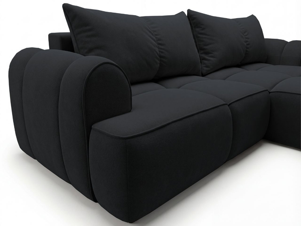 Ecksofa L-Form Rechts mit Schlaffunktion und Bettkasten Bonno Schwarz