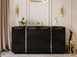 Viertürige Kommode 158 cm Glamour-Stil mit goldenen Griffen Lunelie Schwarzglanz