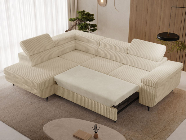 Ecksofa L-Form mit Schlaffunktion und Bettkasten Argon Links Beige