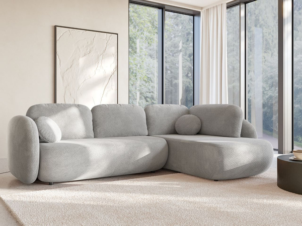 Ecksofa mit Schlaffunktion und Bettkasten Rechts Carino Hellgrau