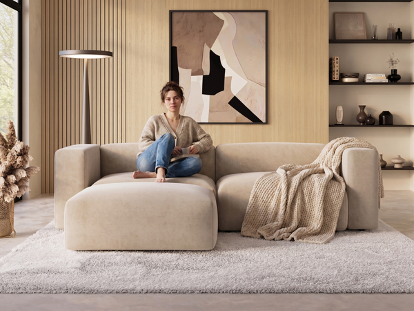 Ecksofa L-Form Links Moderne Cord Ecksofa Landi Beige