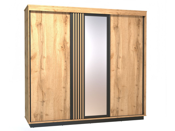 Schiebetürenschrank 240 cm mit Spiegel, mit Lamellen für das Schlafzimmer Lavore Wotan Eiche, Schwarz matt