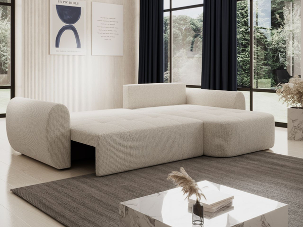 Ecksofa L-Form mit Schlaffunktion und Bettkasten Avessio Beige