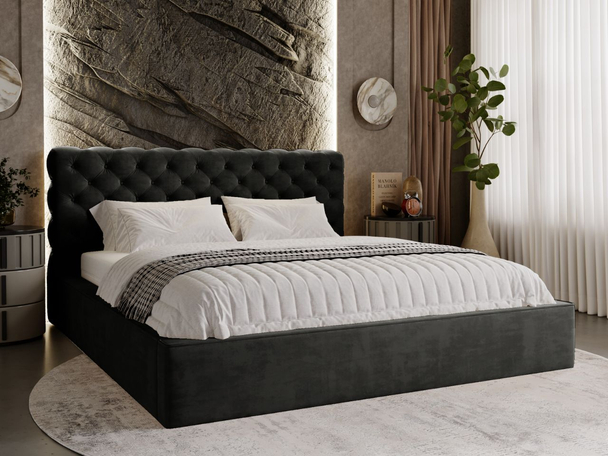 Polsterbett mit Bettkasten und Lattenrost 160x200 Apollo Schwarz