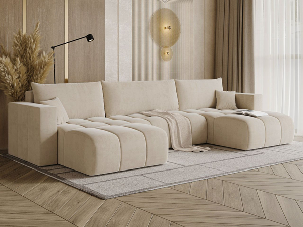 Wohnlandschaft mit Schlaffunktion und Bettkasten Neva Beige