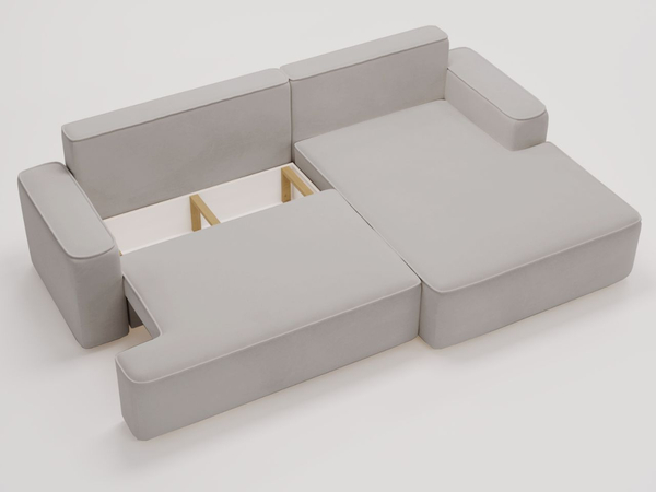 Ecksofa L-Form Rechts mit Schlaffunktion und Bettkasten California Hellgrau