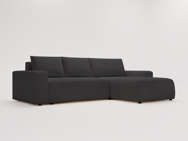 Ecksofa L-Form Rechts mit Schlaffunktion und Bettkasten Tazones Schwarz