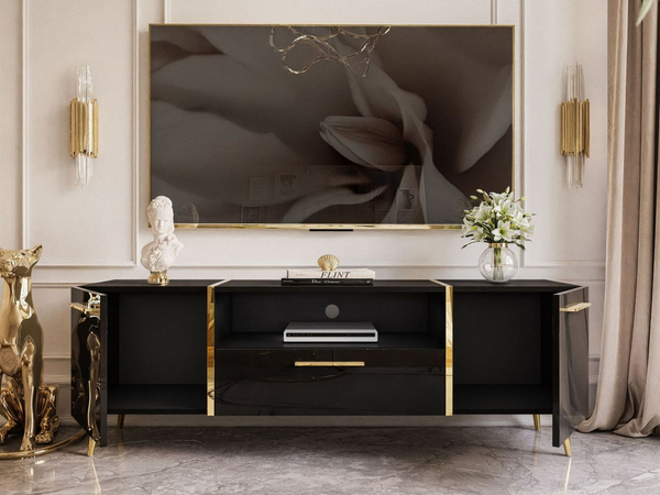 Wohnzimmer-Set im Glamour-Stil auf Beinen Lunelie Schwarz Hochglanz