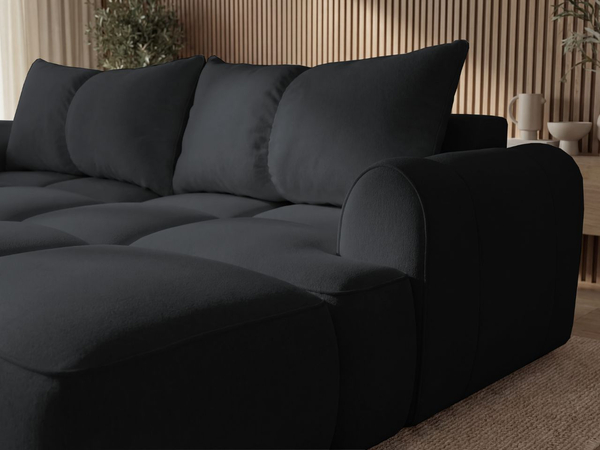 Ecksofa L-Form Rechts mit Schlaffunktion und Bettkasten Bonno Schwarz