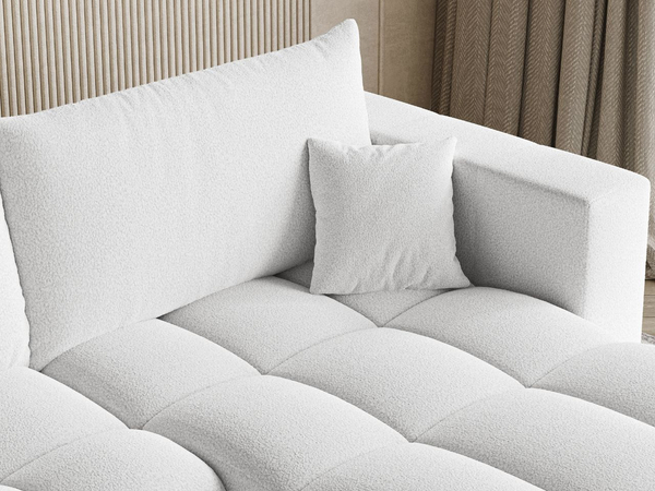 Ecksofa L-Form mit Schlaffunktion und Bettkasten Neva Bouclé-Stoff Weiß