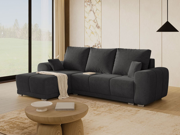 Ecksofa L-Form mit Schlaffunktion und Bettkasten Monti Links Anthrazit