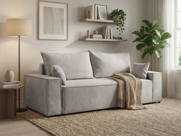 Schlafsofa mit Bettfunktion und Bettkasten Sivra Hellgrau