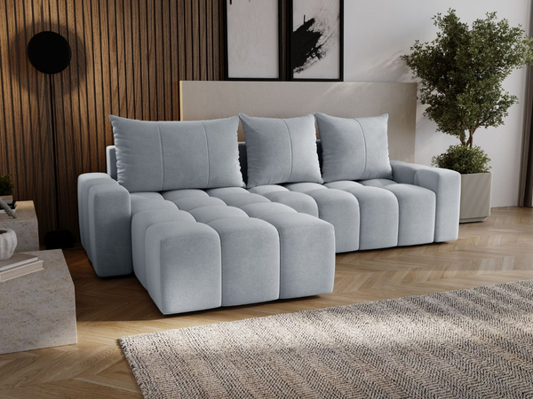 Ecksofa L-Form mit Schlaffunktion und Bettkasten Bresso Hellgrau