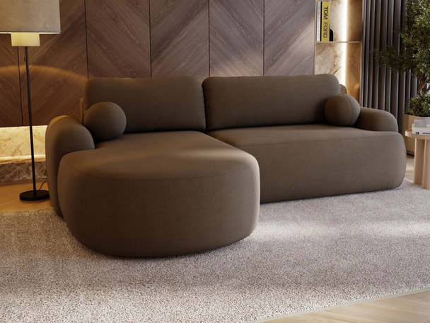 Ecksofa L-Form Links mit Schlaffunktion und Bettkasten Aurio Braun
