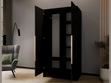 Kleiderschrank 100 cm Perugia Schwarz mit goldenen Griffen