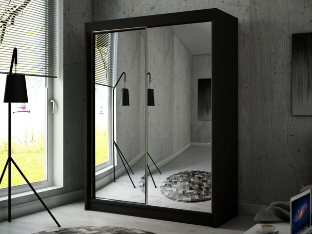 Schiebetürenschrank 150 cm mit Spiegel und LED-Beleuchtung Luzio Schwarz