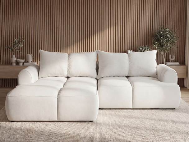 Ecksofa L-Form Links mit Schlaffunktion und Bettkasten Bonno Creme
