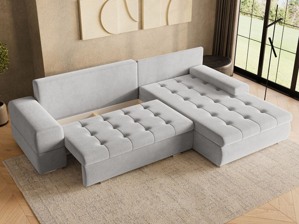 Ecksofa L-Form mit Schlaffunktion und Bettkasten Sonia Grau