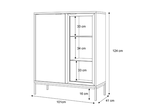 Vitrinenschrank mit LED 101 cm Tavio Schwarz, Liam Gold