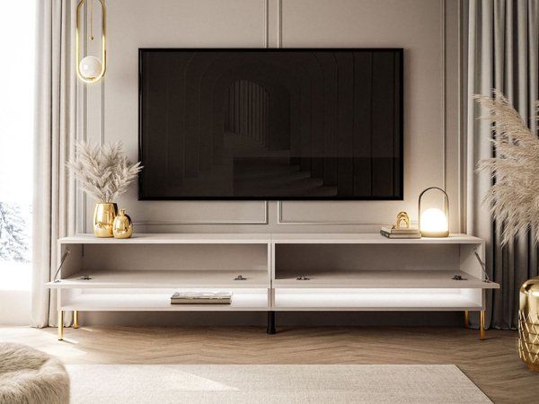 TV-Schrank für das Wohnzimmer 180 cm mit goldenen Metallbeinen und LED-Beleuchtung Aurelie Kaschmir matt