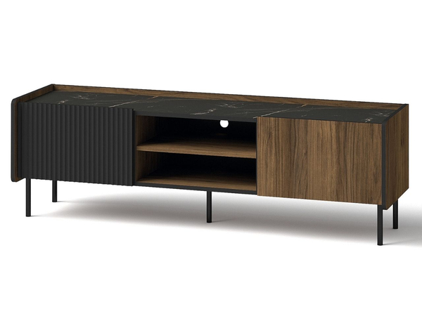 TV-Lowboard mit Türen 150 cm Pascale Nussbaum Warmia, Schwarz