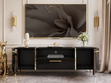 Wohnzimmer-Set im Glamour-Stil auf Beinen Lunelie Schwarz Hochglanz