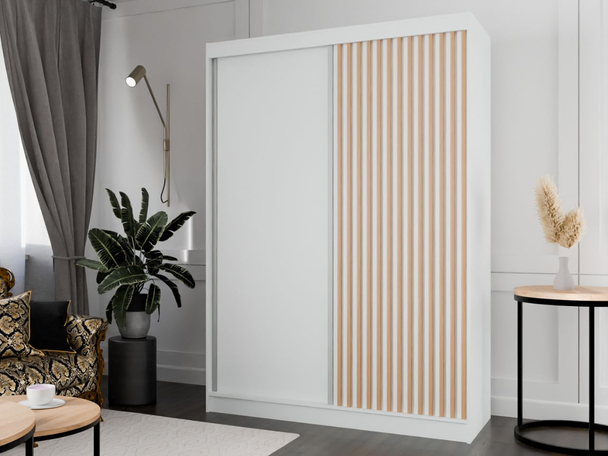 Schiebetürenschrank mit Lamellen 150 cm Loreto Weiß