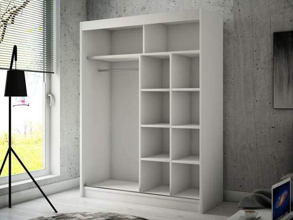 Schiebetürenschrank mit Spiegel 150 cm mit LED-Beleuchtung Portel Weiß