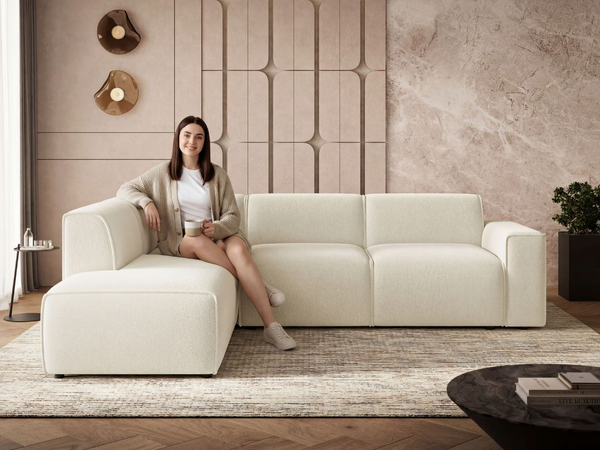 Ecksofa L-Form Links Eluno Bouclé-Stoff Hellbeige