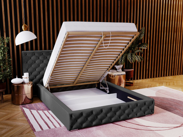 Polsterbett mit Bettkasten und Lattenrost 140x200 Madera Schwarz