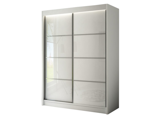Schiebetürenschrank mit Sprossen 150 cm mit LED-Beleuchtung Ponti Weiß