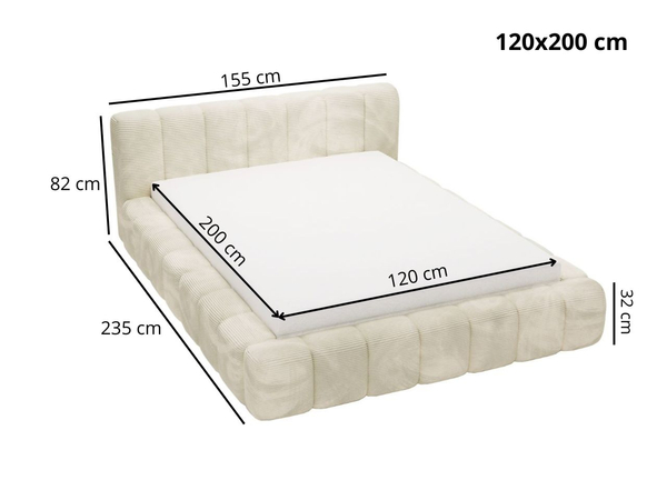 Polsterbett mit Bettkasten und Lattenrost 120x200 Ibiza Hellgrau