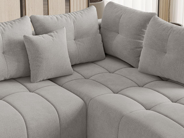 Ecksofa L-Form mit Schlaffunktion und Bettkasten Genoa Hellgrau