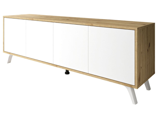 TV-Lowboard mit Türen und weißen Beinen Vivance Weiß & Eiche Artisan