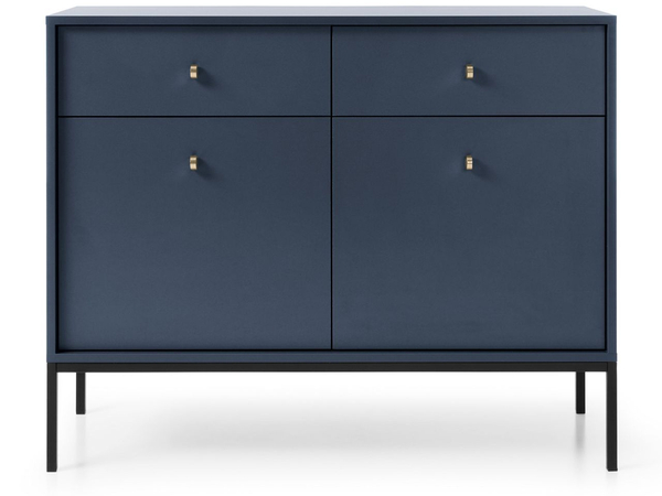 Kommode mit Türen sowie Schubladen mit Schwarz Metallbeinen 104 cm Amor Marineblau